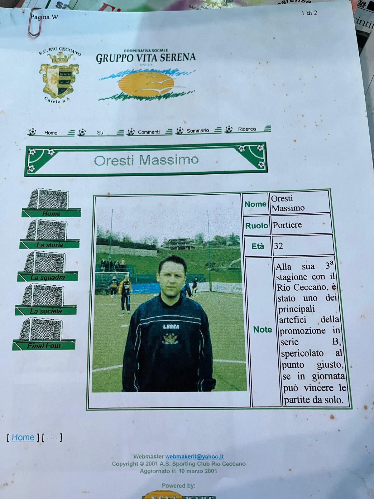 Scheda giocatore Massimo Oresti - A.S. Sporting Club Rio Ceccano